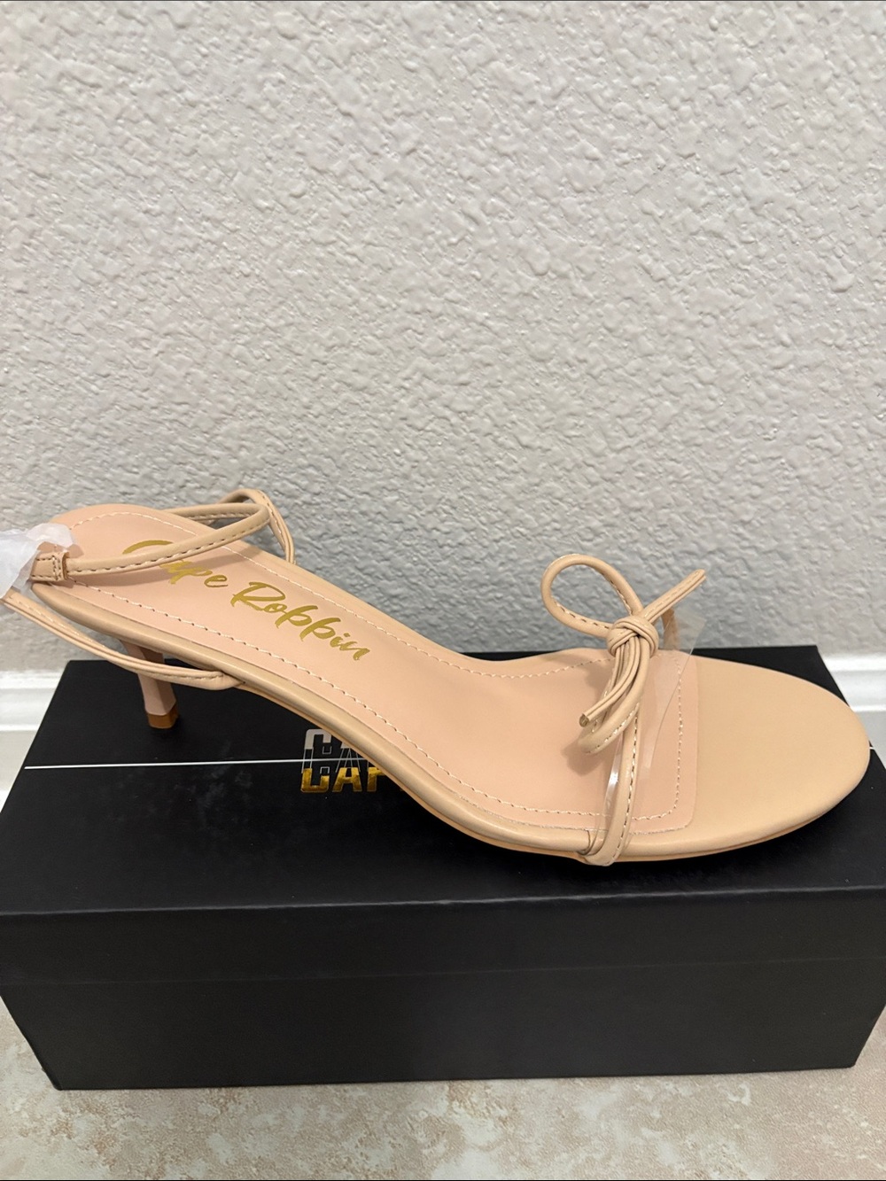 Nude Knot-Strap Kitten Heel Sandals